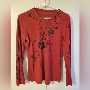 Calvin Klein Jeans Red and Black Floral Long Sleeve Top